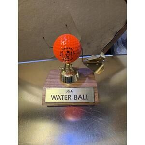 Vintage BGA Water‎ Ball Golf Trophy Desk Display Wood Base Orange Ball